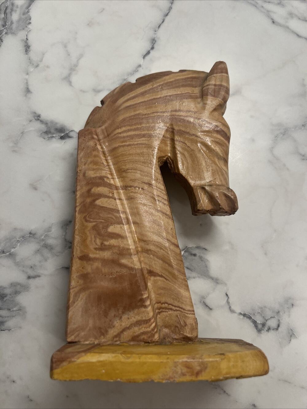 Vintage Marble Horse Head Book End 9" Tall Base is 3"x4", Small Chip in Base